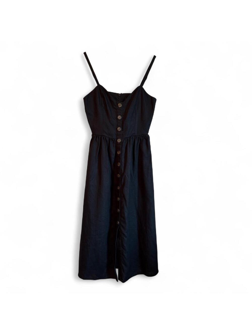 Reformation Women's Black Linen Midi Dress size 0